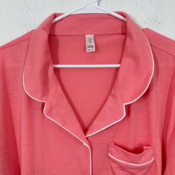 Flora by Flora Nikrooz Salmon Pink Notch Button Front Pajama Shirt Size XL NWT - Picture 2 of 6